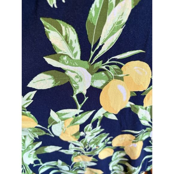 Ann Taylor Loft Lemon Tie Waist Midi Dress Navy Sleeveless Stretch Citrus XSP - Picture 10 of 10